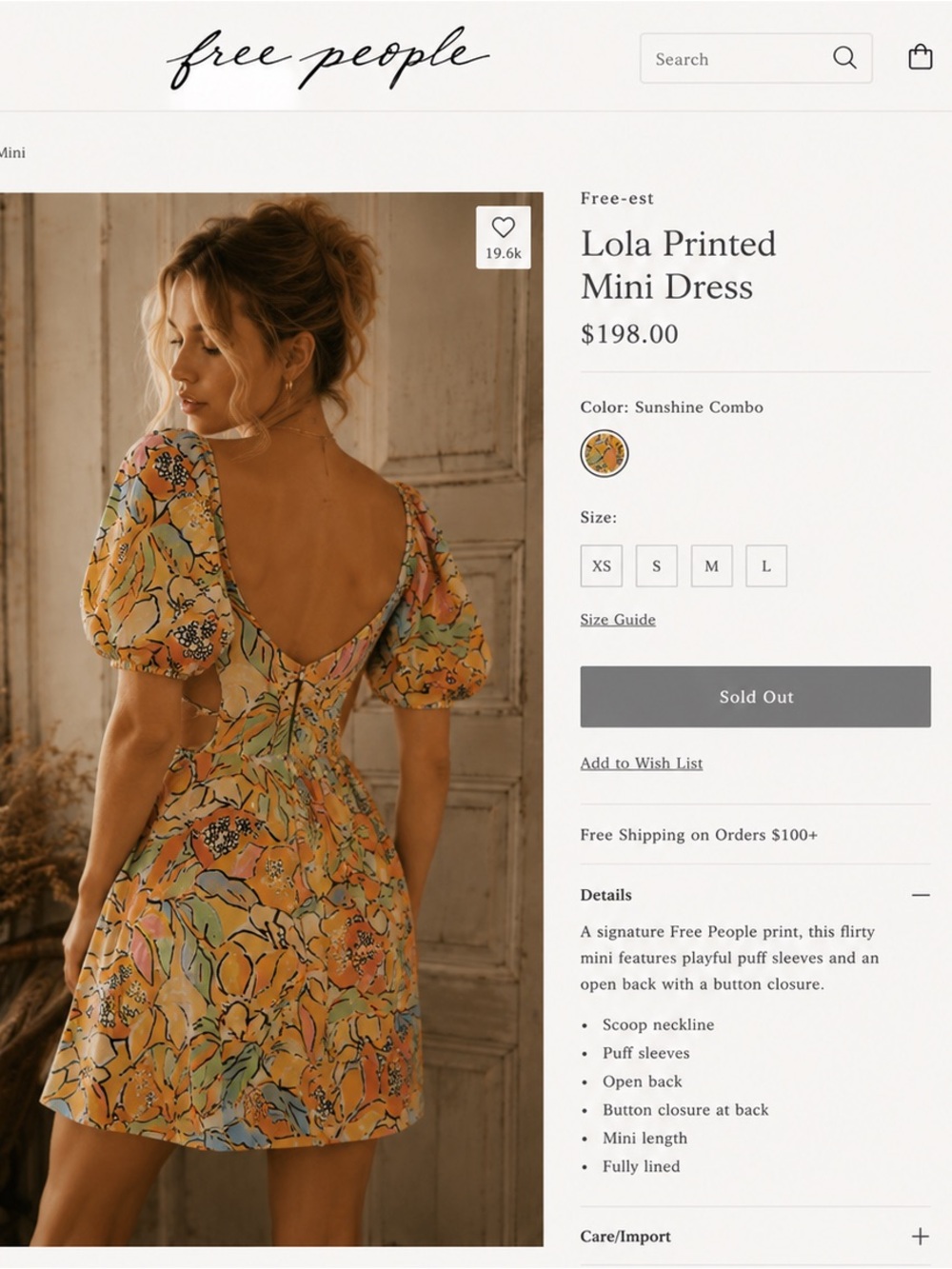 Free People Floral Puff Sleeve Mini Dress — Sunshine Multi
